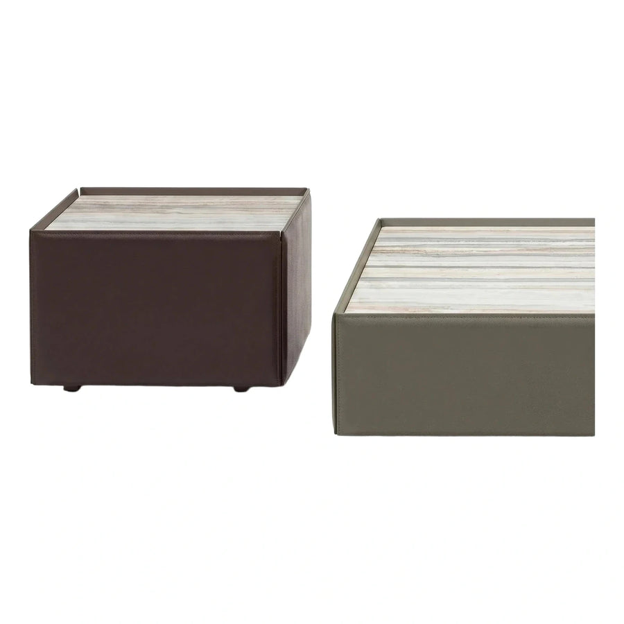Leather Wrapped Stone Top Coffee Table Set