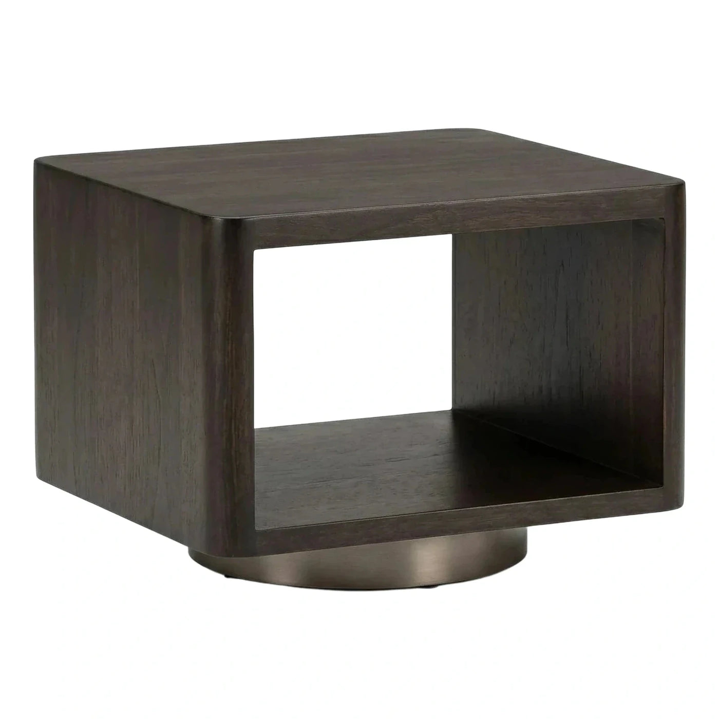 Modern Dark Wood Square Side Table with Metal Base