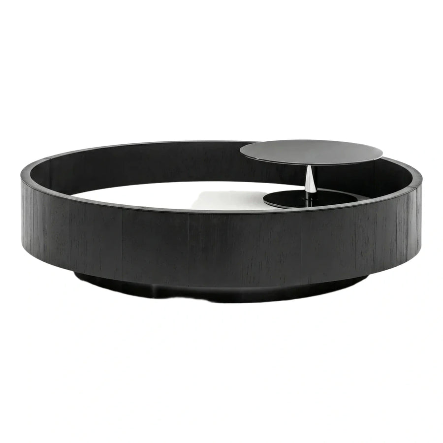 Modern Round Black Wood Coffee Table with Elevated Top