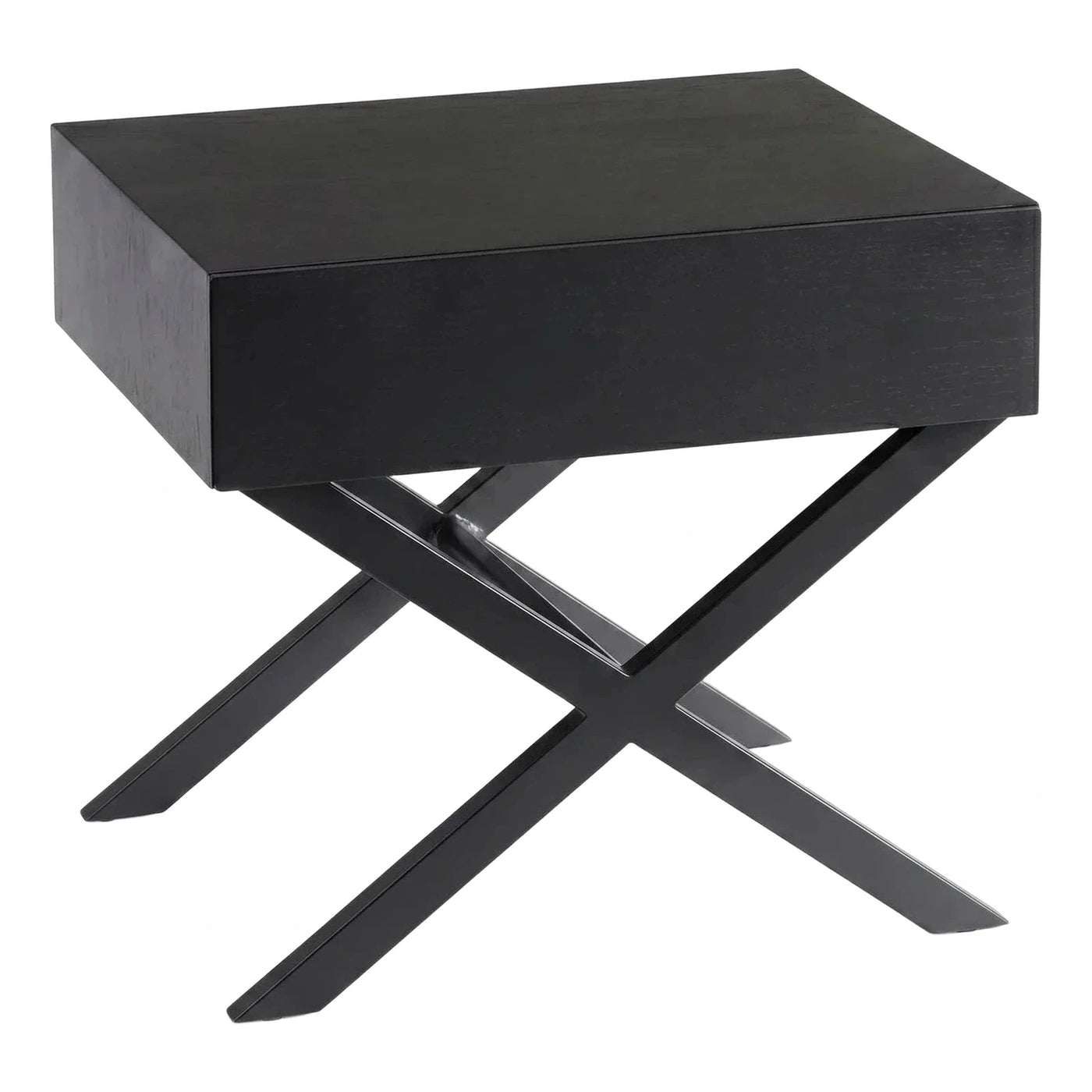 Modern Black Wood Side Table with Metal X Base