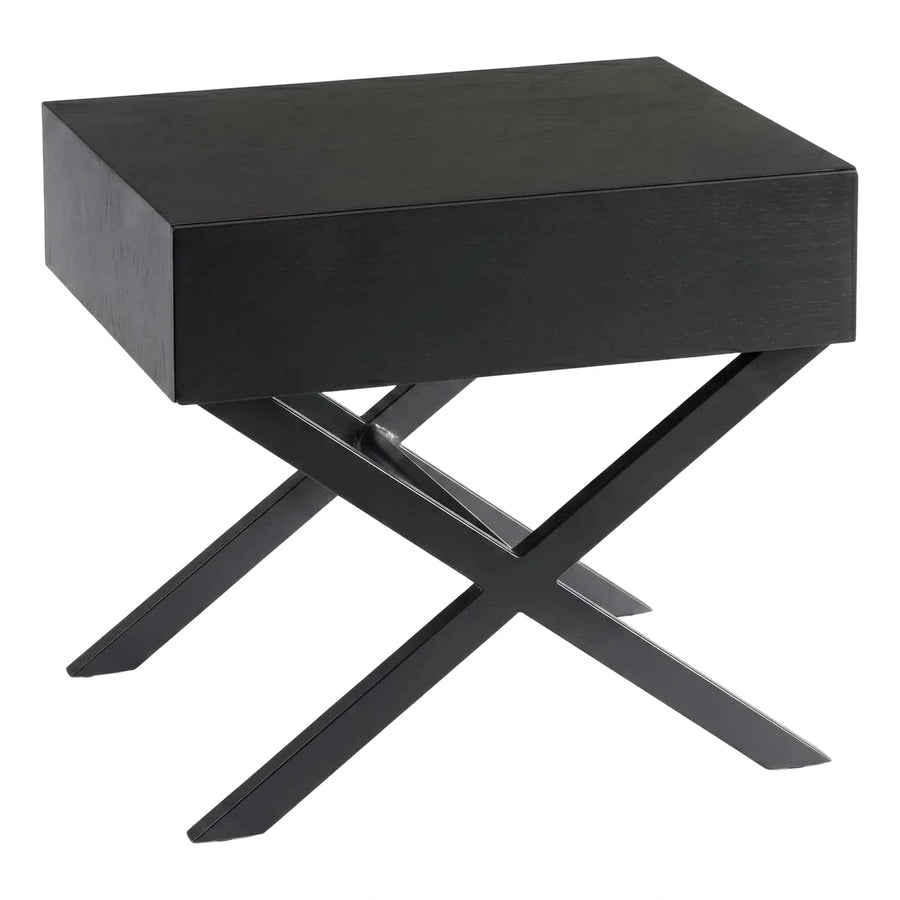 Modern Black Wood Side Table with Metal X Base