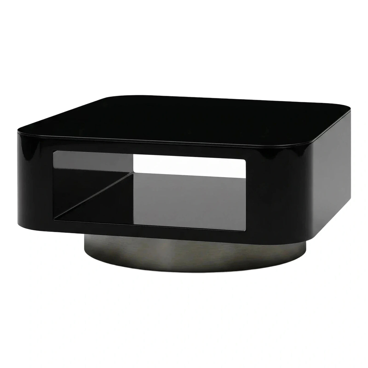 Glossy Black Modern Coffee Table with Metal Base