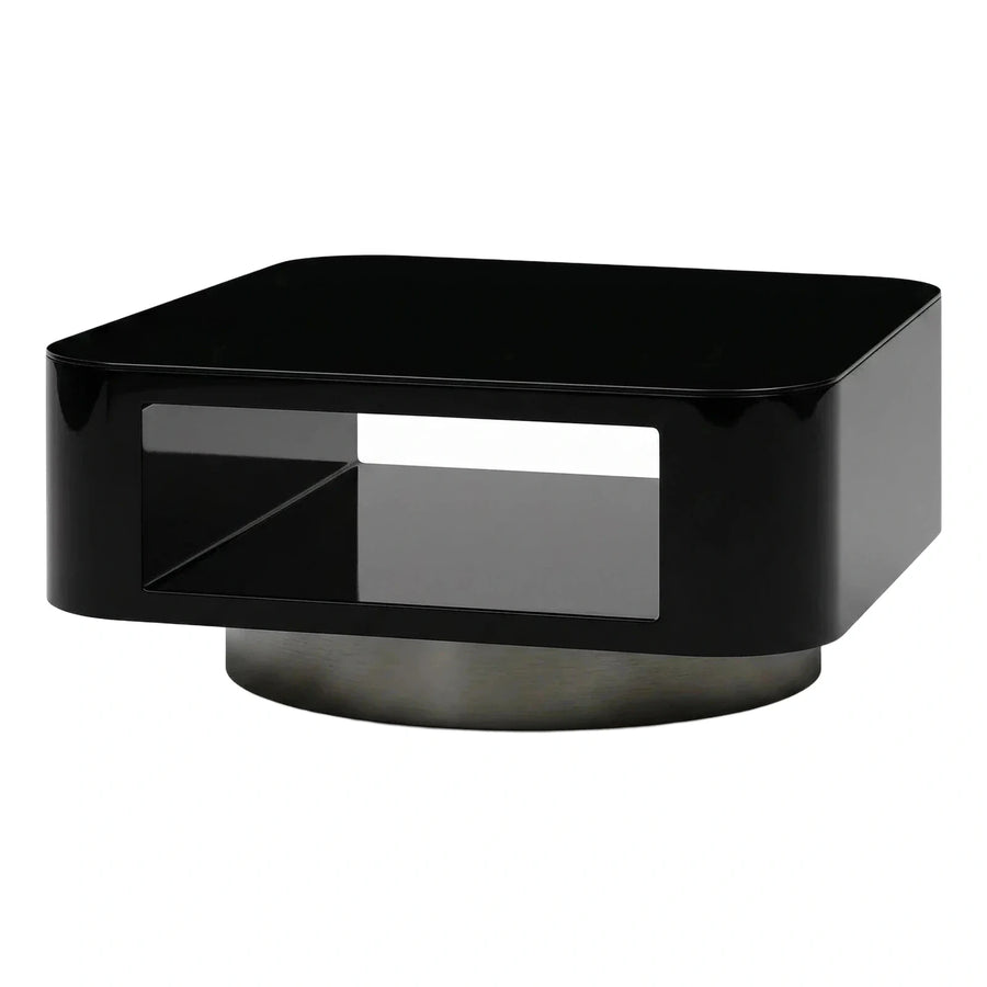 Glossy Black Modern Coffee Table with Metal Base