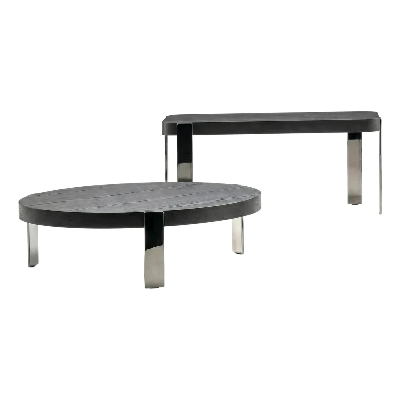 Modern Dark Wood Round Coffee and Console Table Set