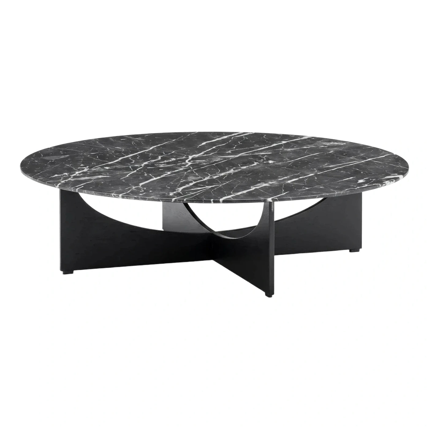 Round Black Marble Coffee Table with Sculptural Base