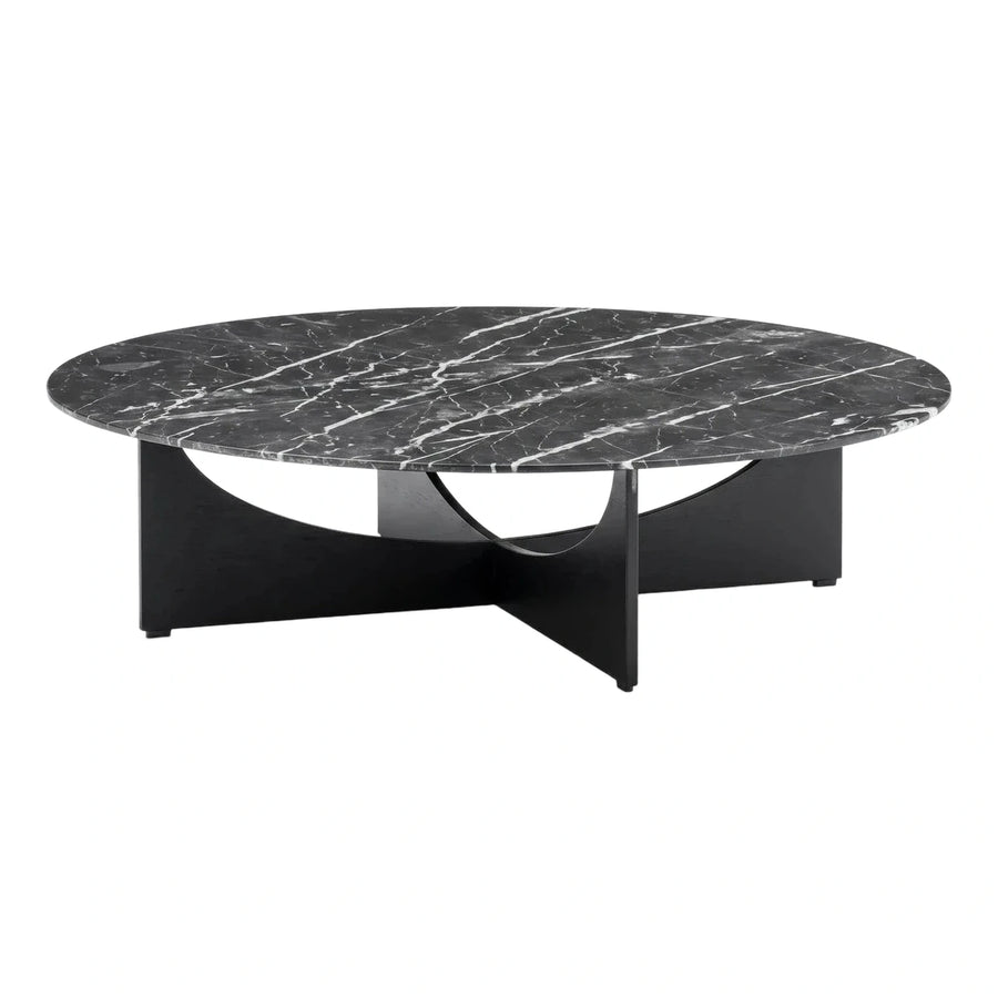 Round Black Marble Coffee Table with Sculptural Base