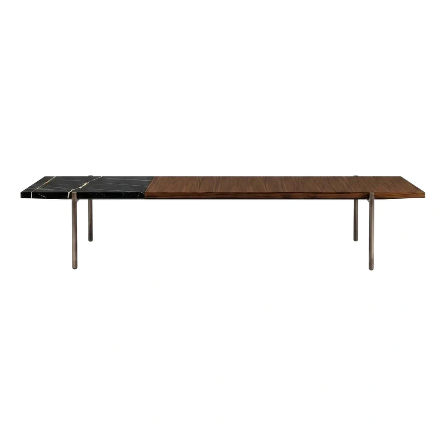 Modern Split Top Coffee Table Black Marble Wood