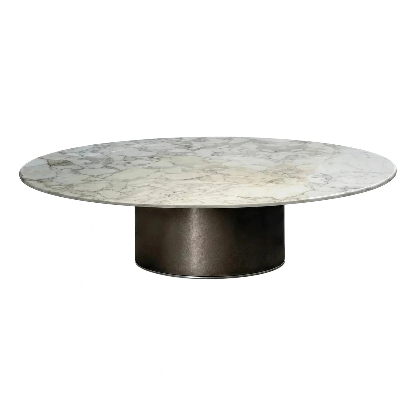 Round White Marble Coffee Table with Bronze Base