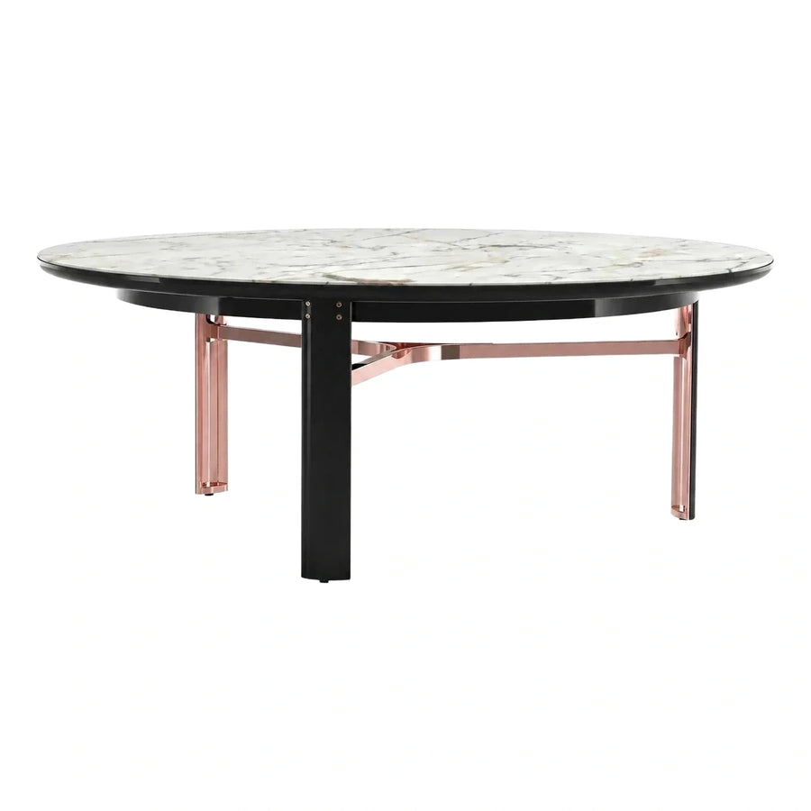 Round Marble Top Coffee Table with Copper Metal Base
