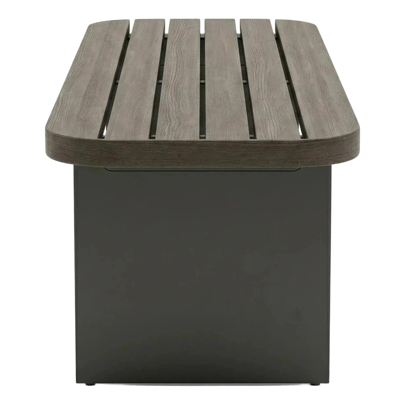 Grey Wood Slat Top Coffee Table with Dark Base