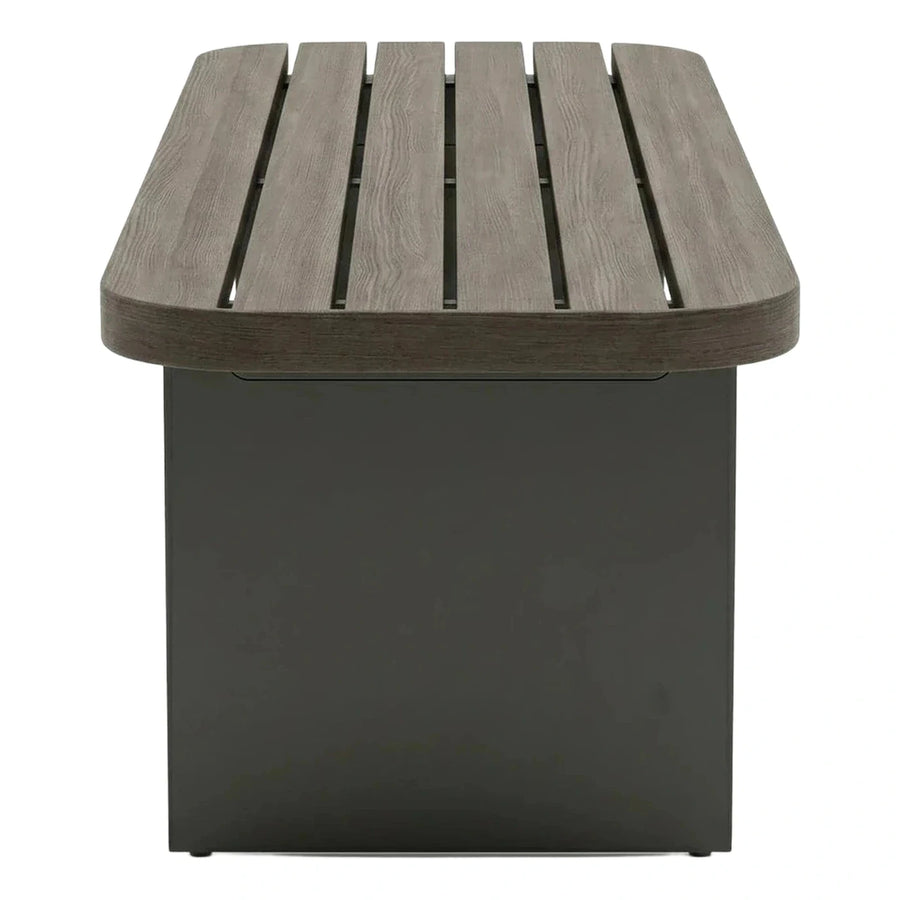 Grey Wood Slat Top Coffee Table with Dark Base