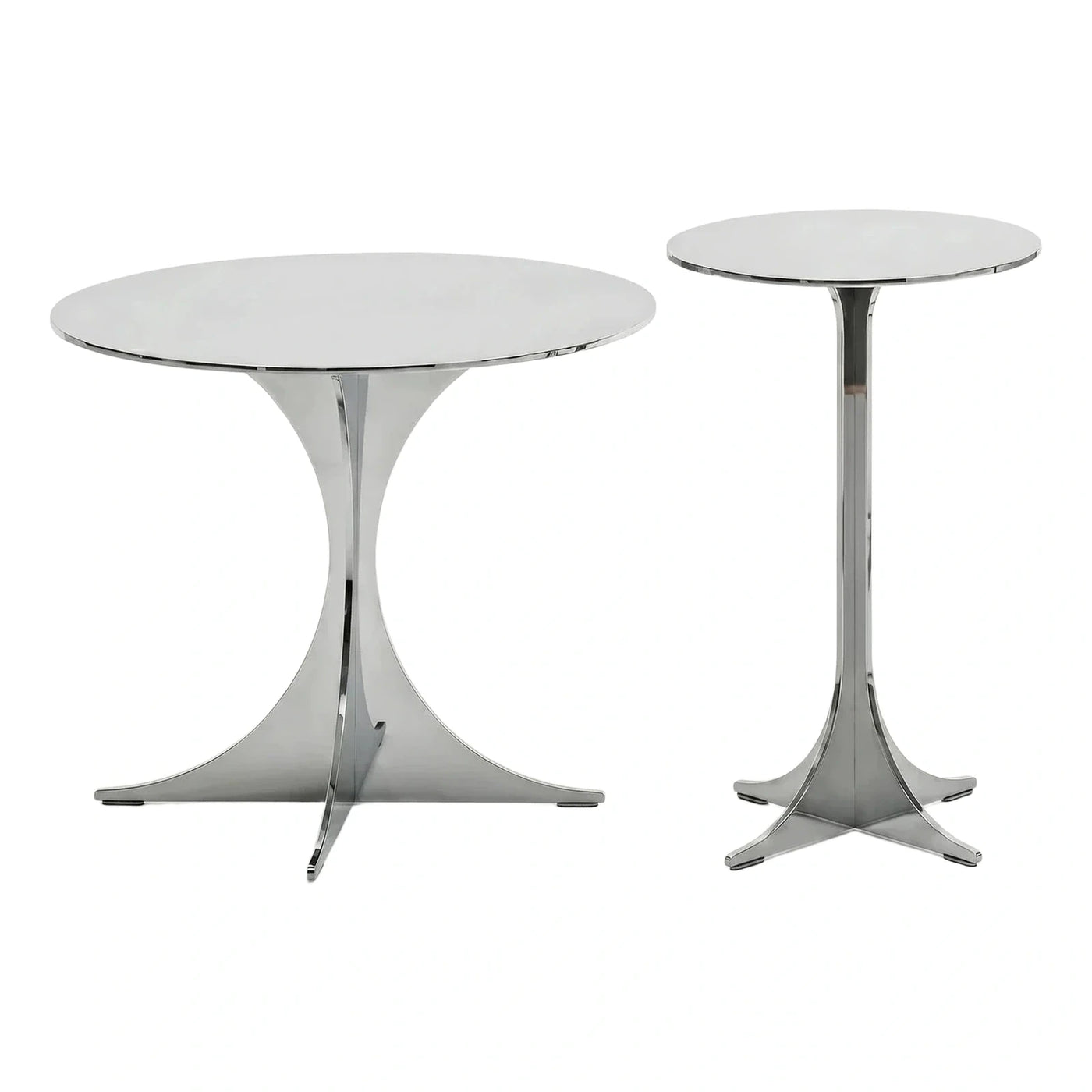 Modern Polished Metal Round Coffee and Side Table Set