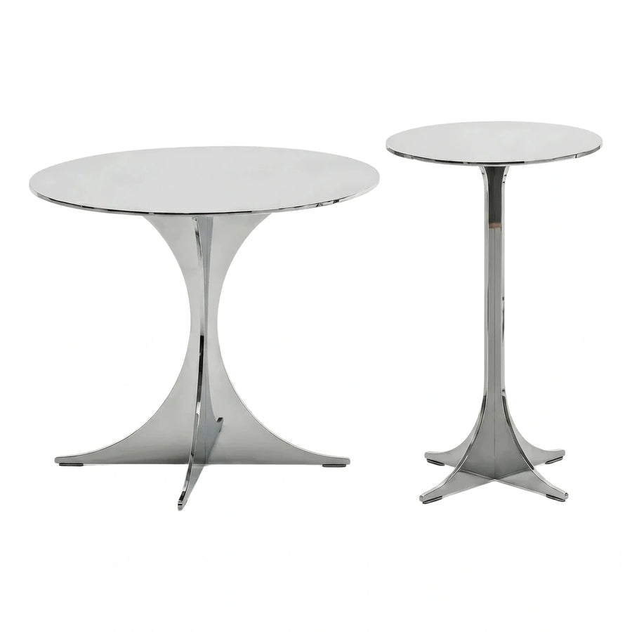 Modern Polished Metal Round Coffee and Side Table Set
