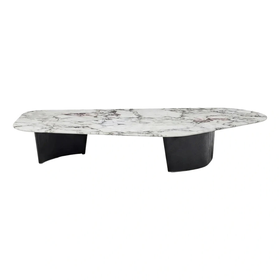 Modern White Marble Oval Coffee Table Black Base