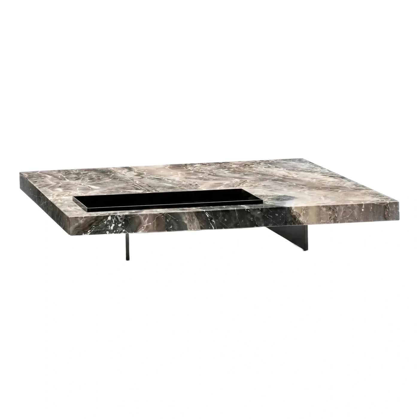 Modern Grey Marble Coffee Table with Recessed Tray