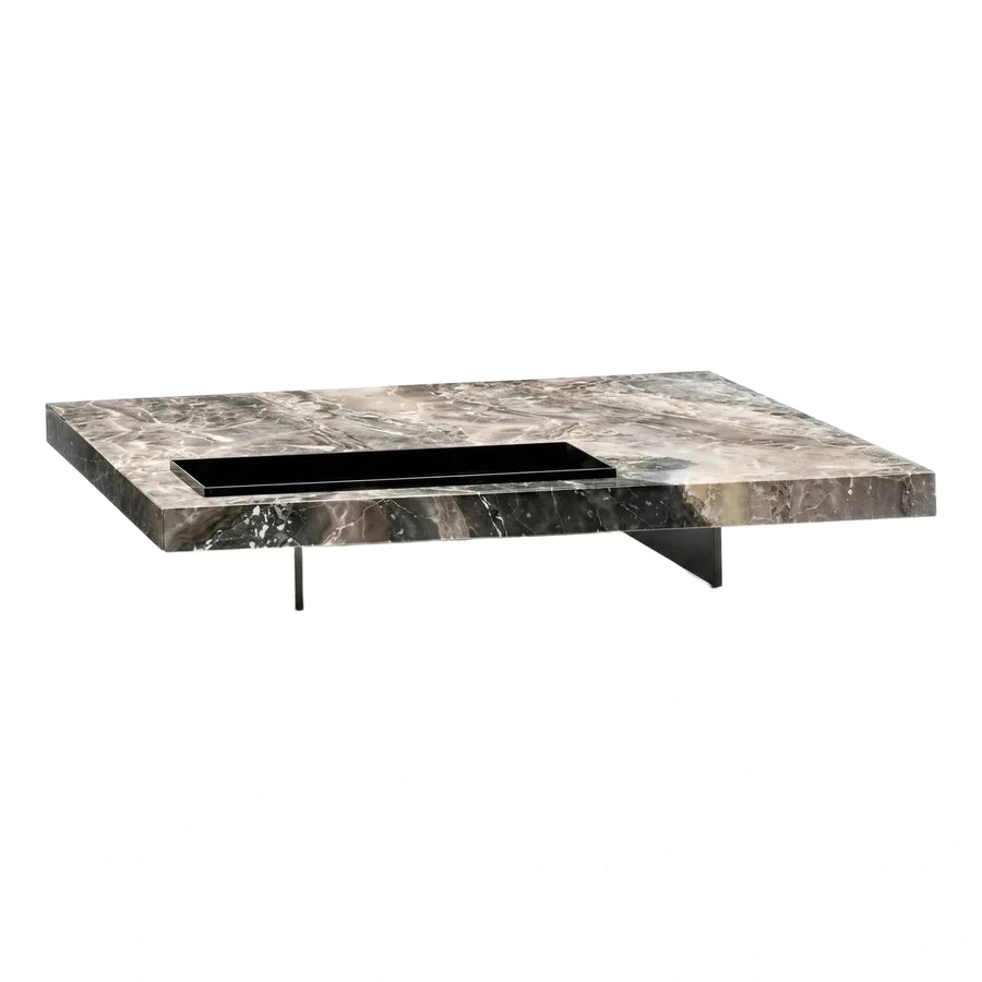 Modern Grey Marble Coffee Table with Recessed Tray