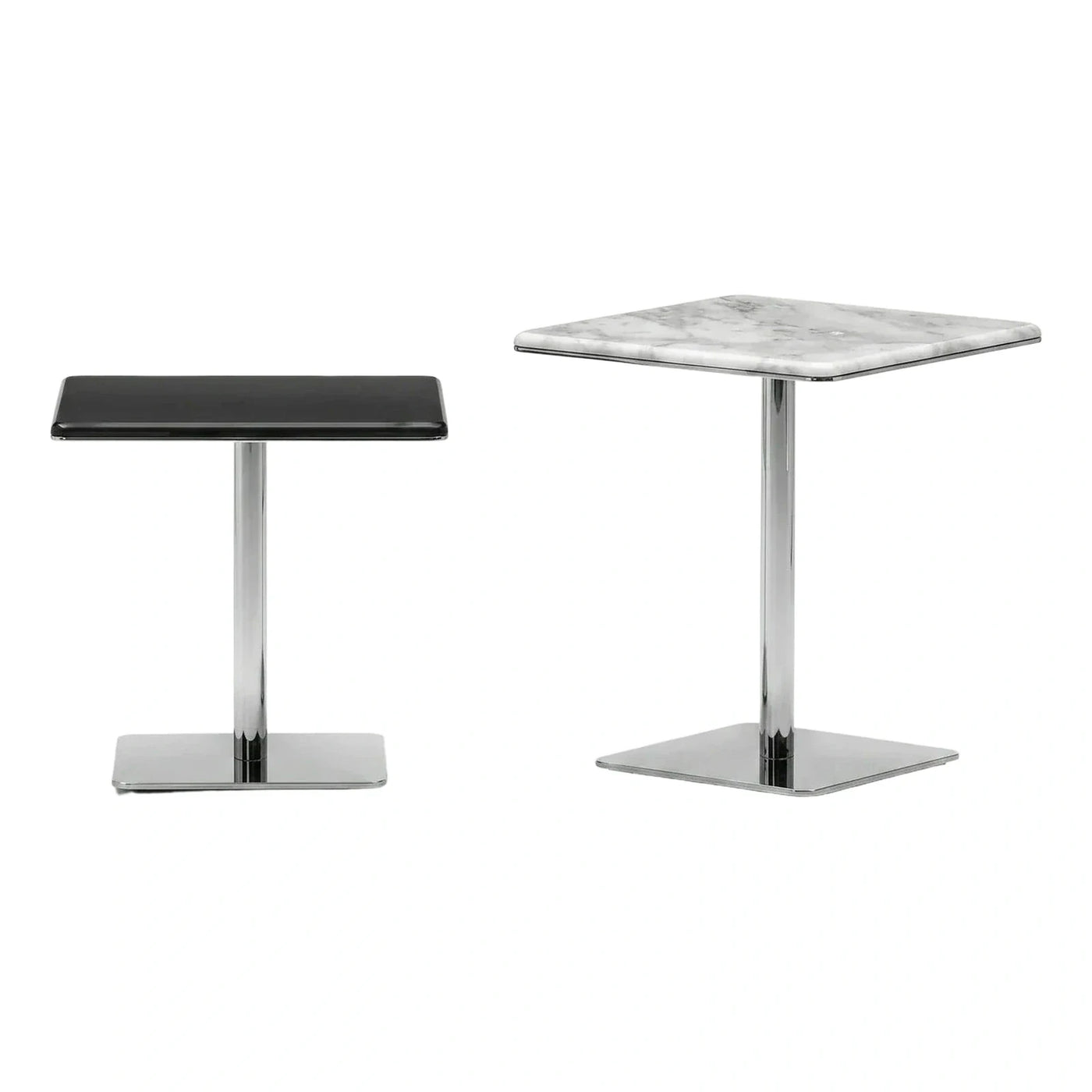 Modern Marble and Black Stone Pedestal Side Tables
