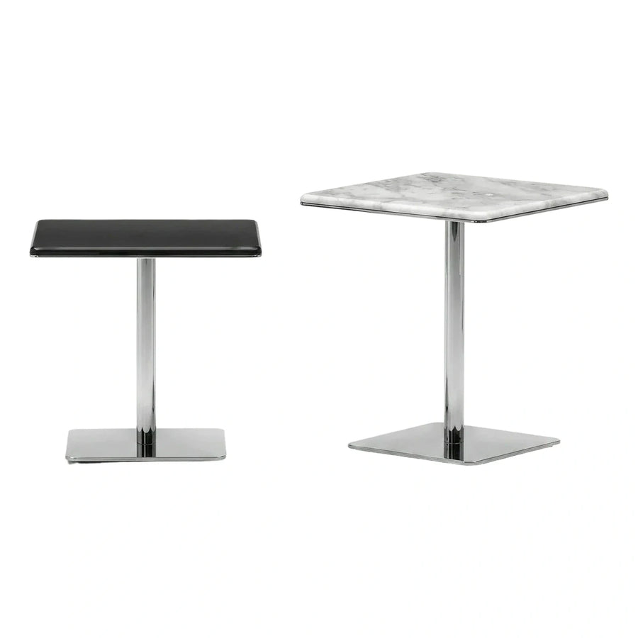 Modern Marble and Black Stone Pedestal Side Tables