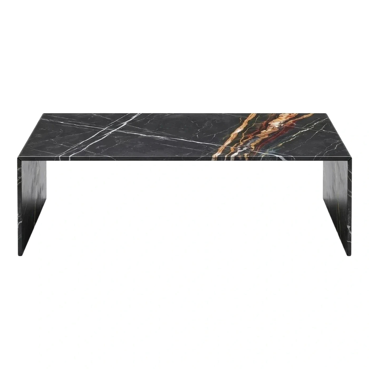 Rectangular Black Marble Coffee Table with Gold Veins