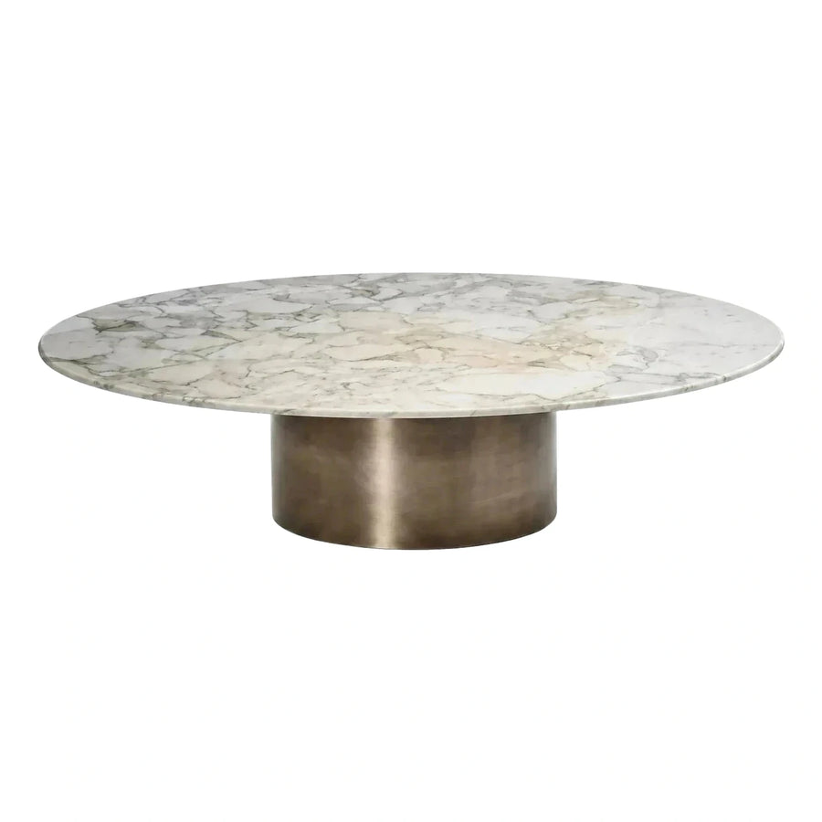 Round Marble Top Coffee Table with Bronze Base