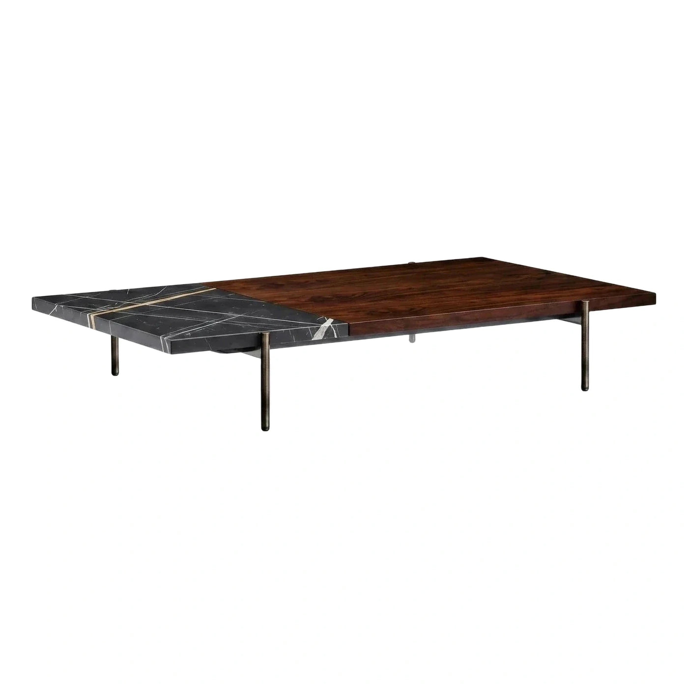 Modern Black Marble and Wood Coffee Table