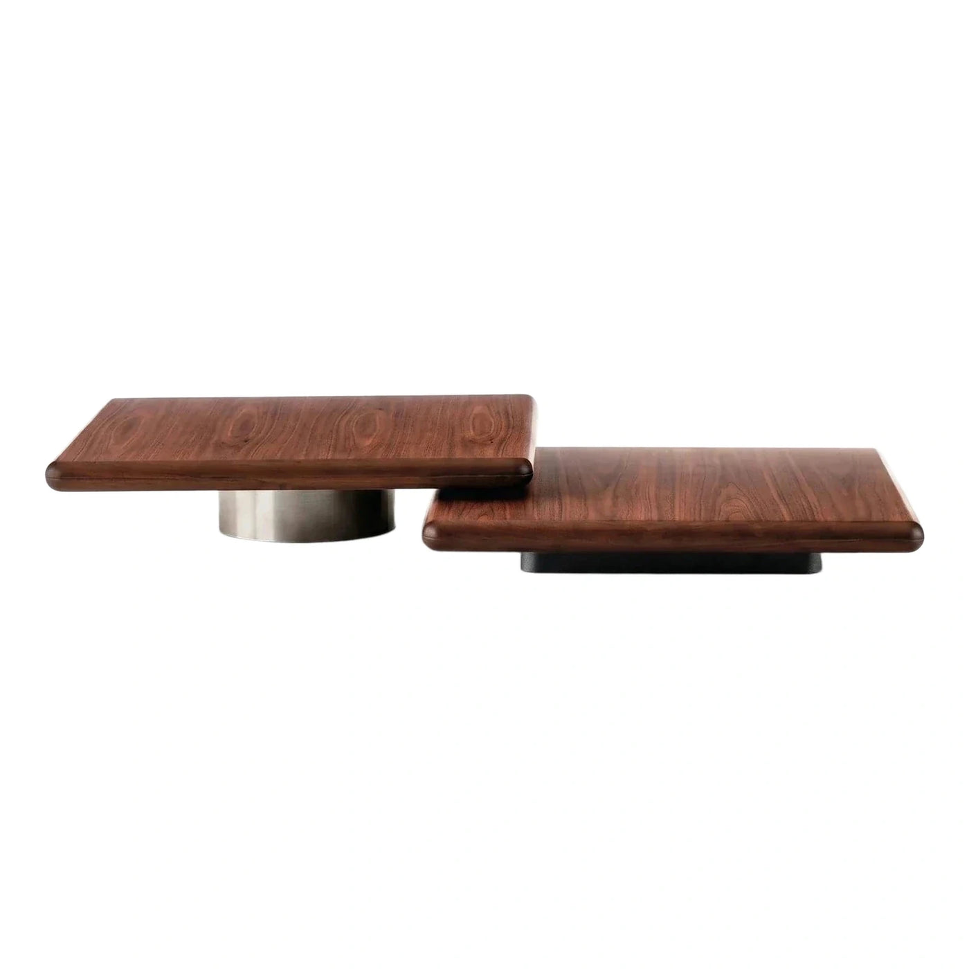 Modern Walnut Coffee Table Set with Metal Base