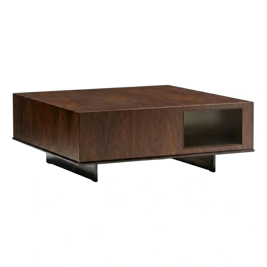 Modern Dark Wood Coffee Table with Open Shelf