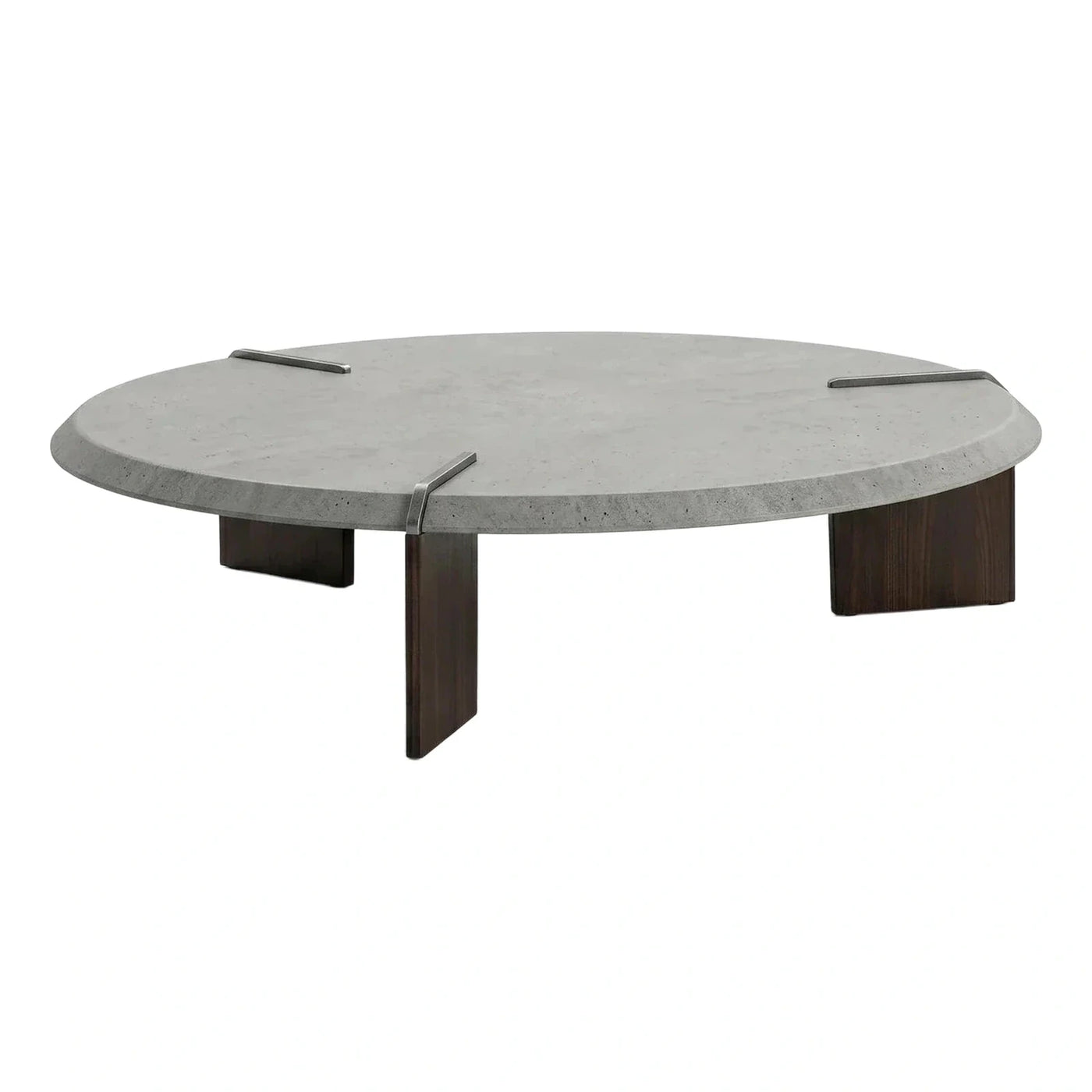 Modern Organic Grey Stone Coffee Table with Wood Base