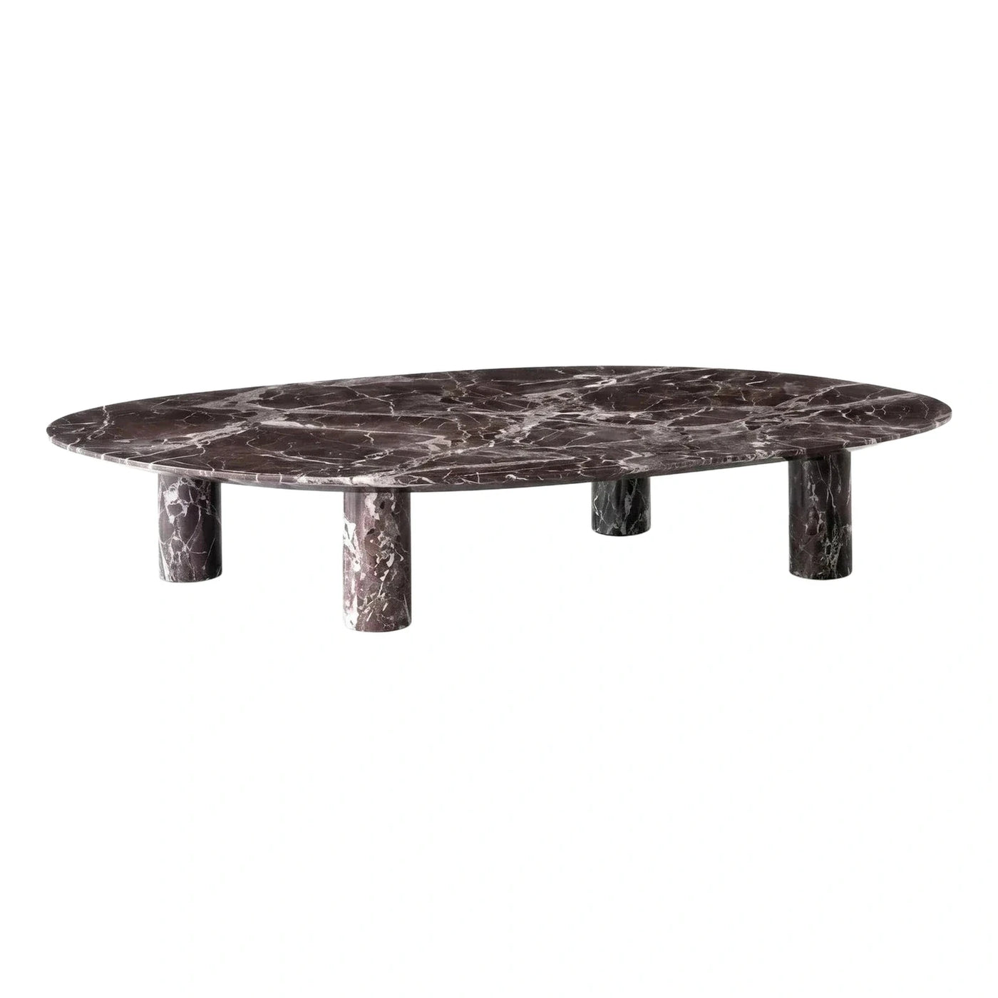 Oval Dark Marble Coffee Table With Cylindrical Legs
