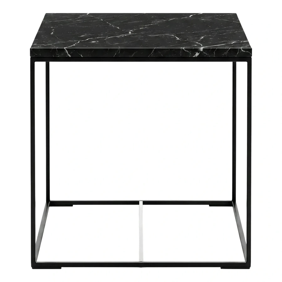 Modern Black Marble Top Square Metal Side Table
