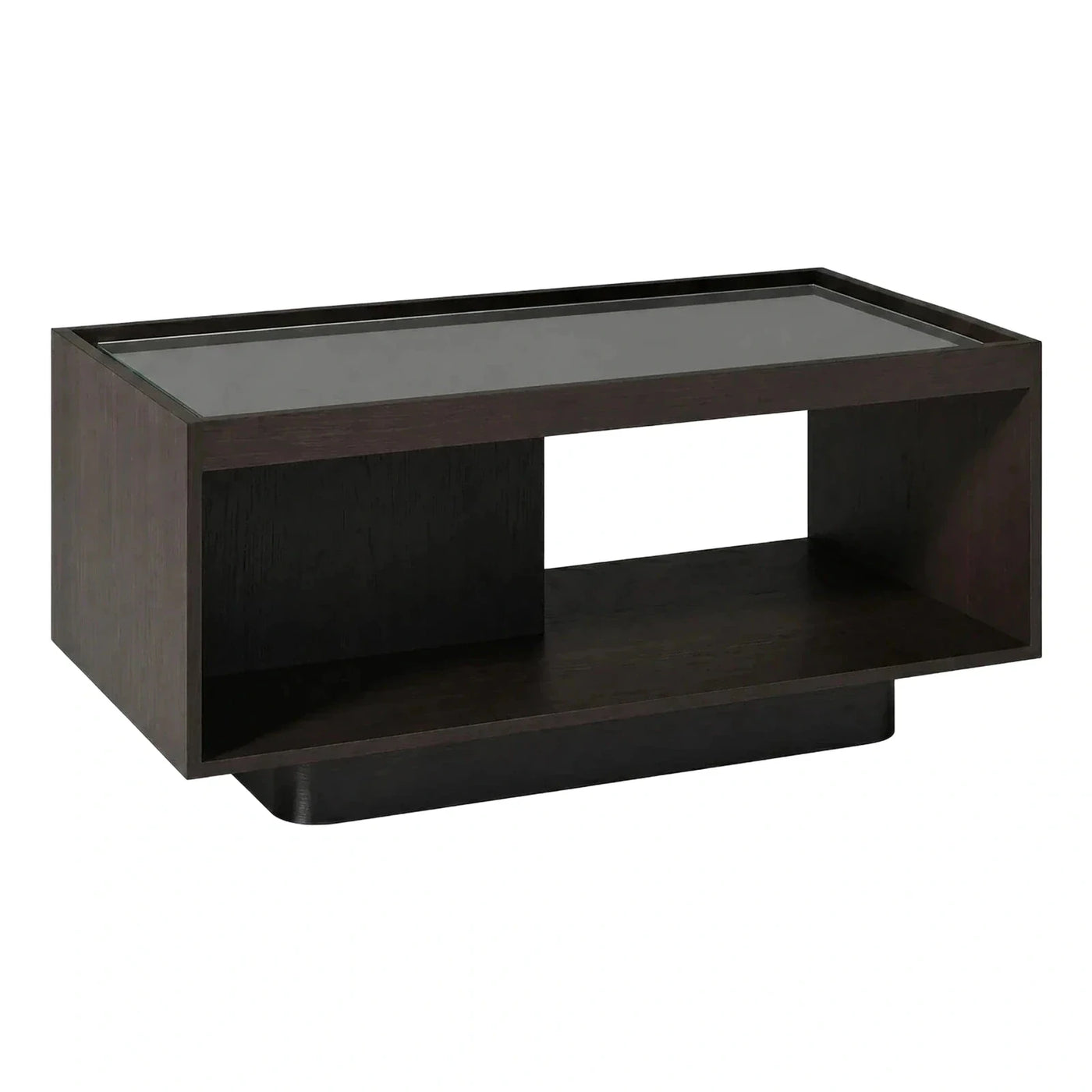 Modern Dark Wood Coffee Table with Glass Top