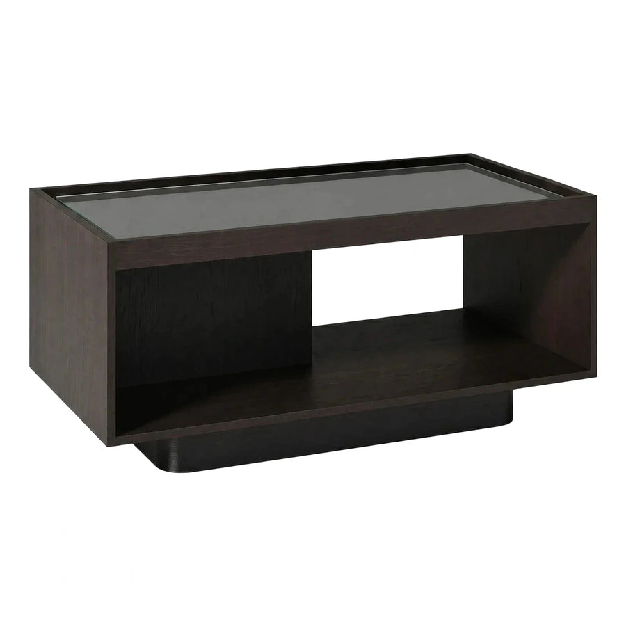 Modern Dark Wood Coffee Table with Glass Top