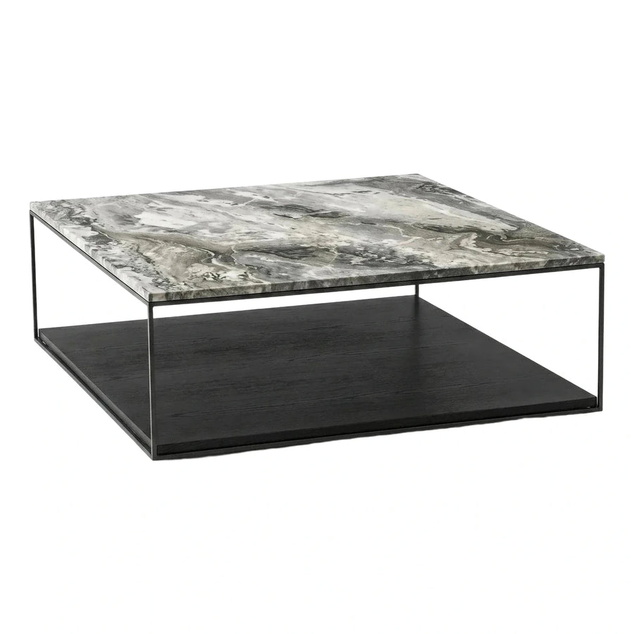 Modern Rectangular Marble Top Coffee Table with Shelf