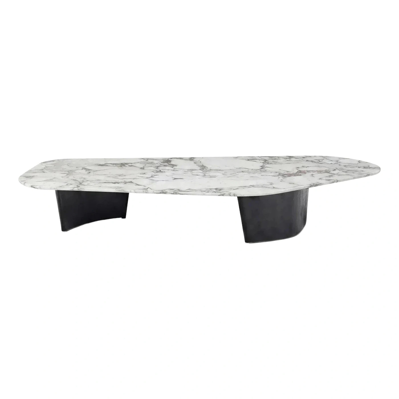 Modern Oval Marble Coffee Table with Black Base