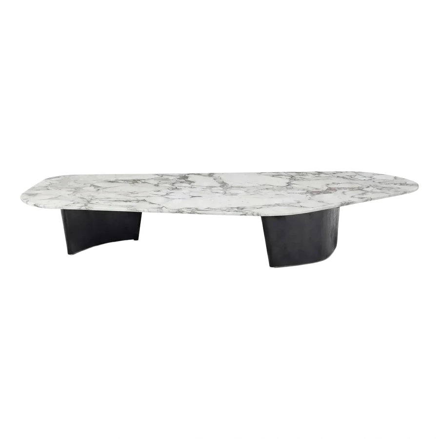 Modern Oval Marble Coffee Table with Black Base