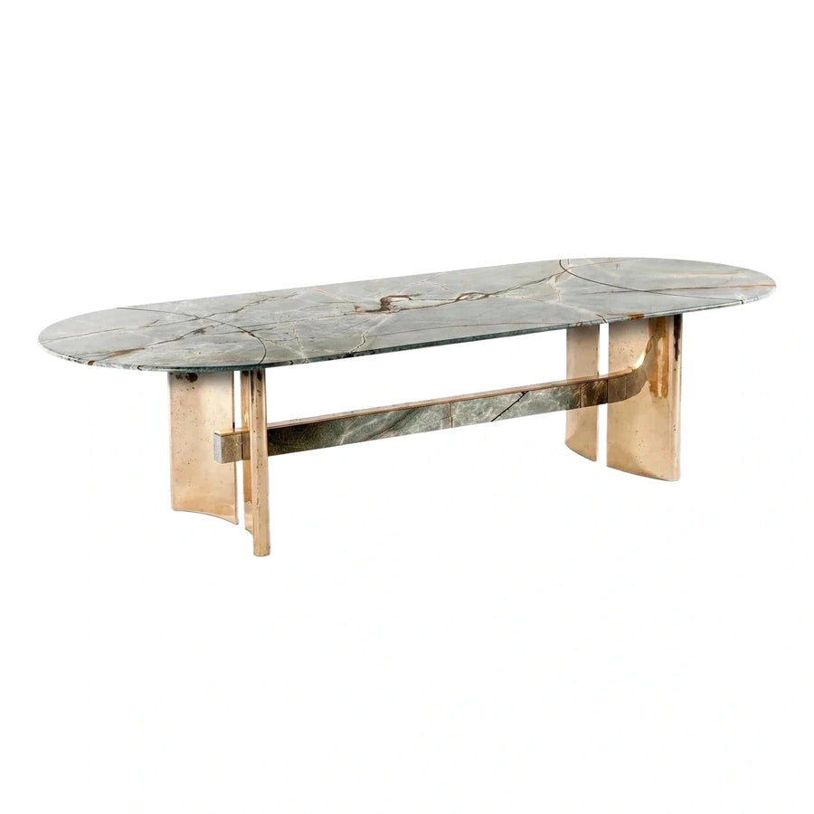 Oval Green Marble Coffee Table With Gold Metal Base