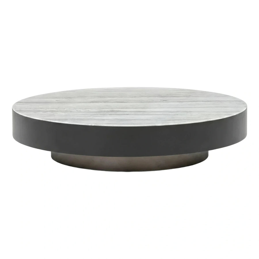 Modern Round Coffee Table Light Wood Top Dark Base