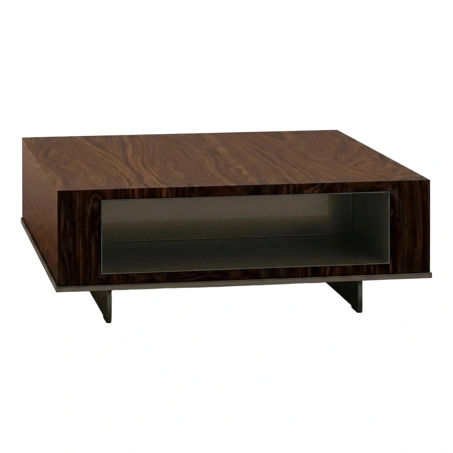 Dark Wood Modern Coffee Table with Recessed Shelf