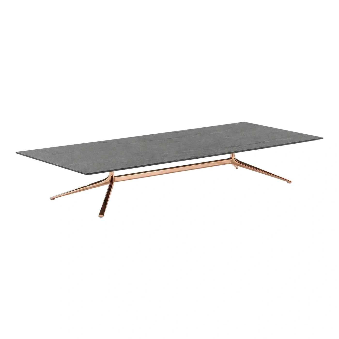 Modern Rectangular Grey Stone Coffee Table Gold Base