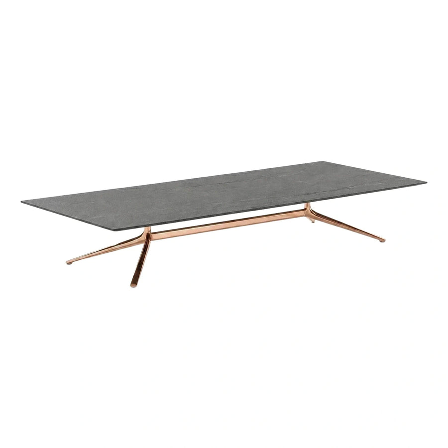Modern Rectangular Grey Stone Coffee Table Gold Base