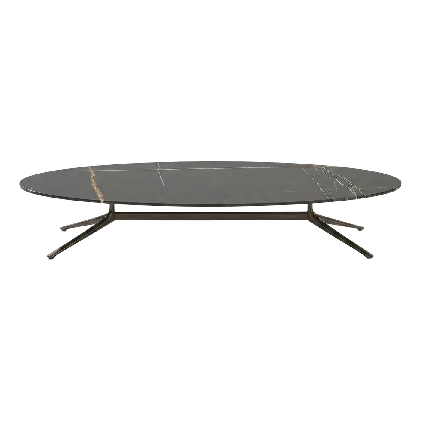 Oval Black Marble Coffee Table with Metal Base