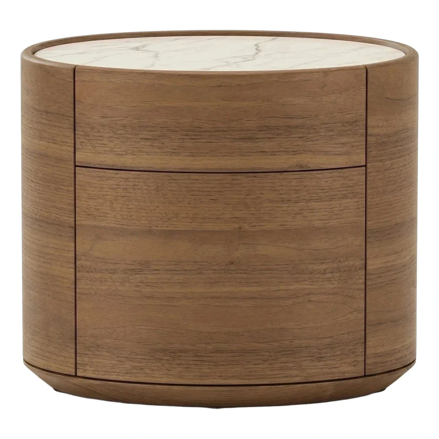 Round Wood Side Table with Marble Top