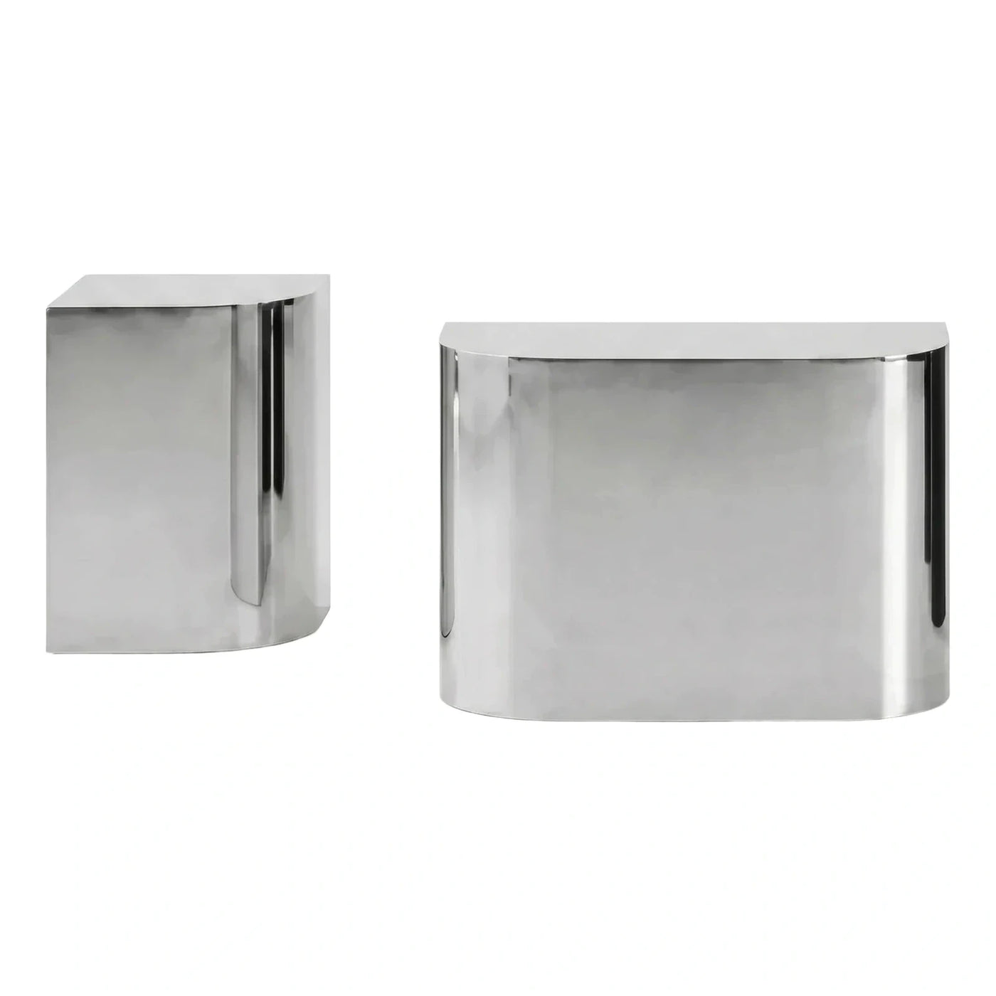 Polished Metal Curved Side Table Set