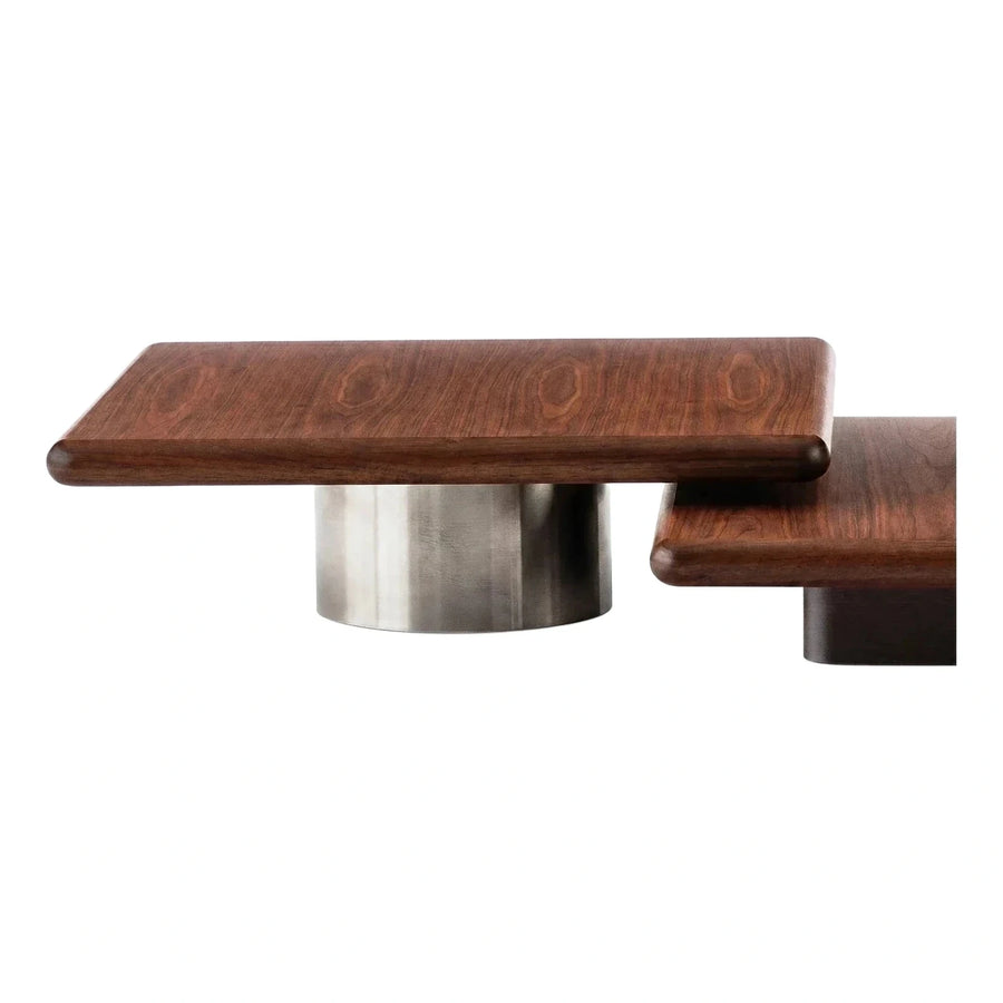 Modern Walnut Wood Coffee Table with Metal Base