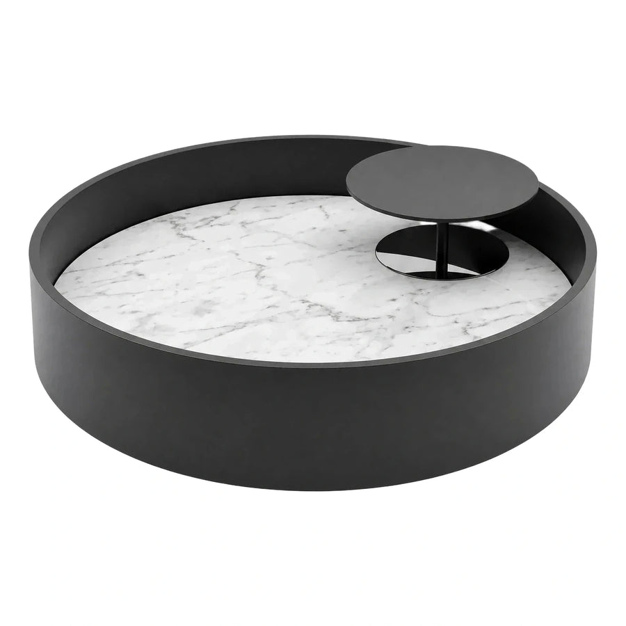 Modern Round Coffee Table with Marble Top and Swivel Tray