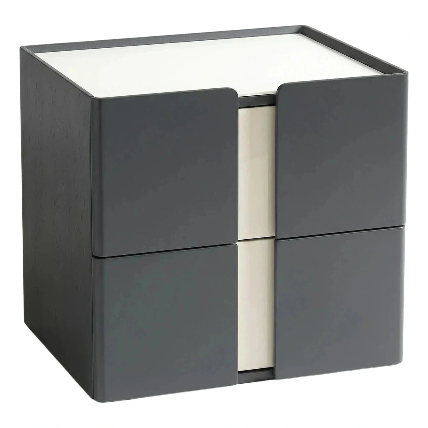 Modern Grey Cube Side Table with Sliding Storage
