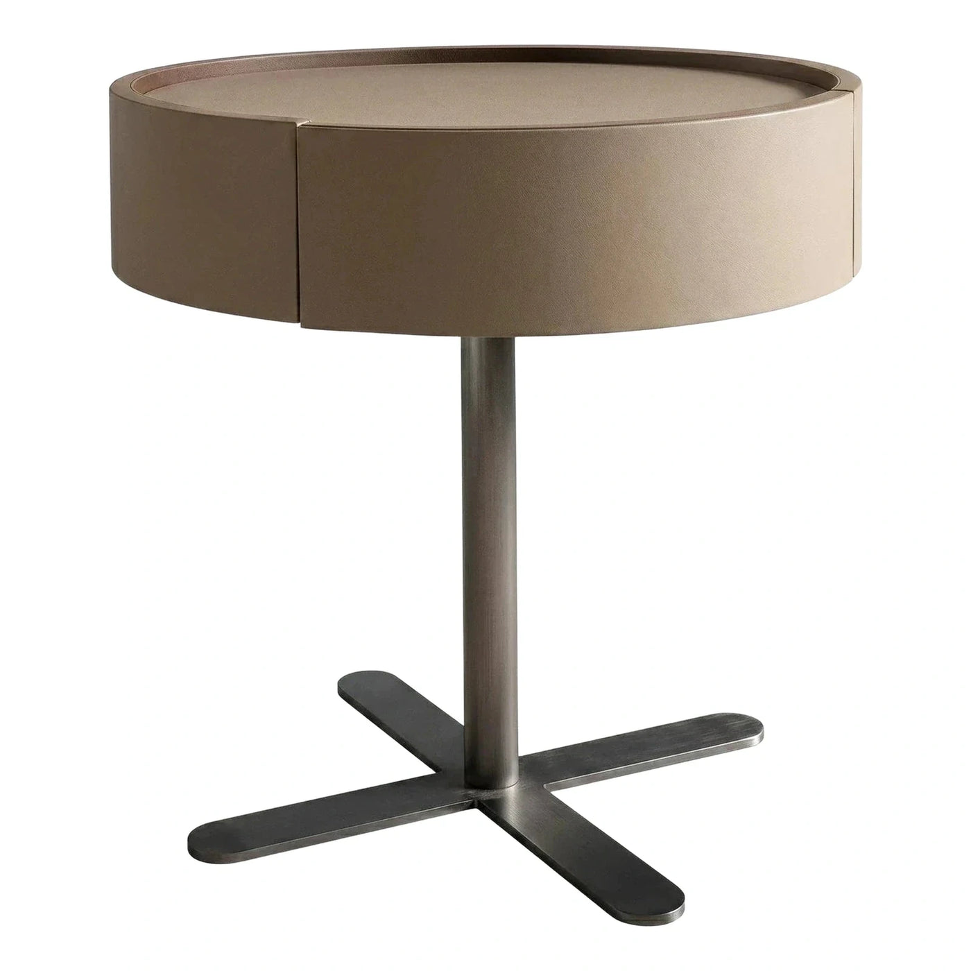 Modern Round Leather Drum Side Table