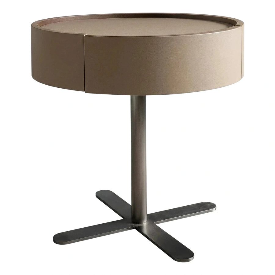Modern Round Leather Drum Side Table