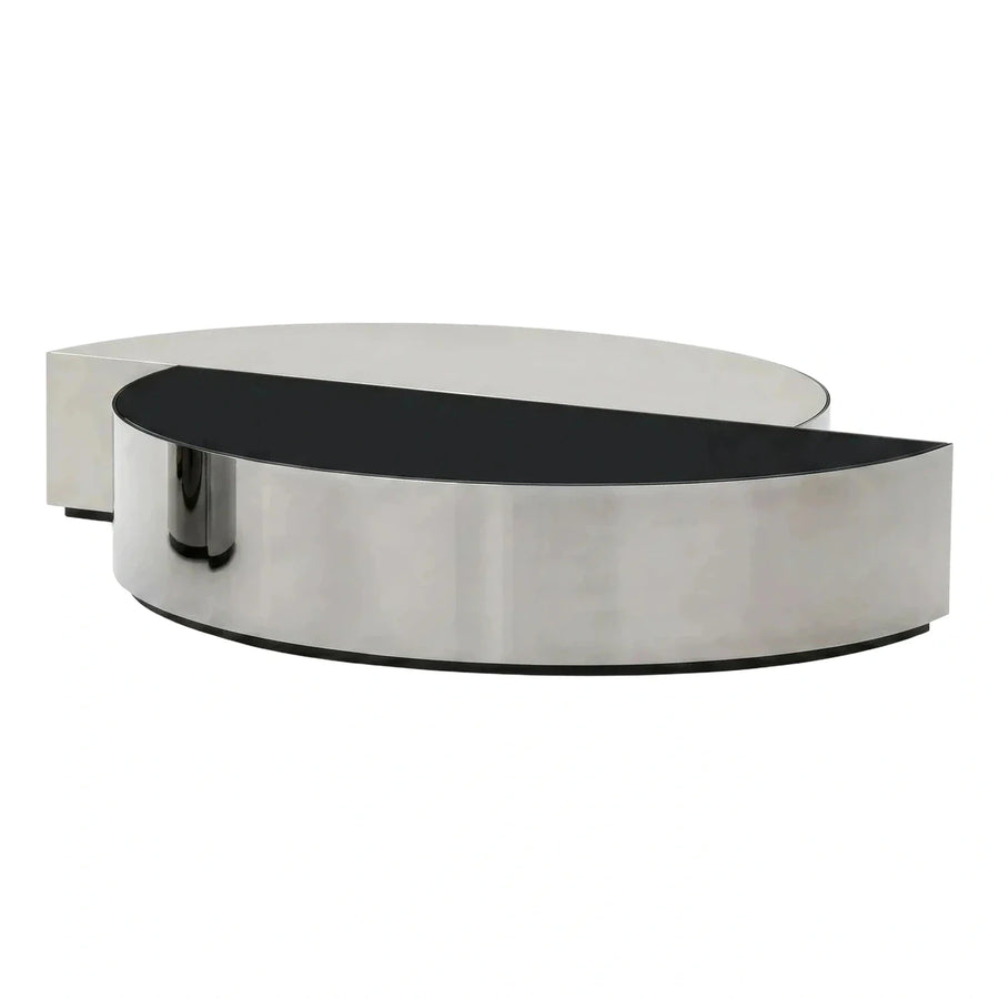 Modern Brushed Metal Coffee Table with Black Top