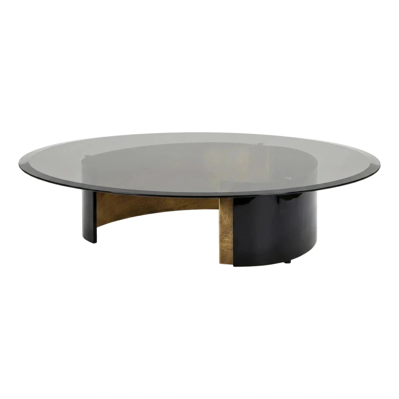 Modern Round Smoked Glass Coffee Table Black Wood Brass